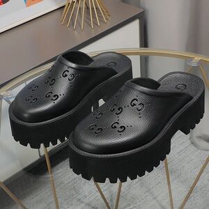 Authentic Gucci Black Rubber PlatformPerforated G Sandals Clogs